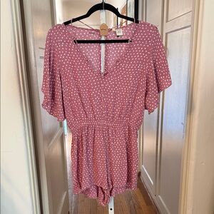 Billabong Pink and White Polka Dot Romper Medium